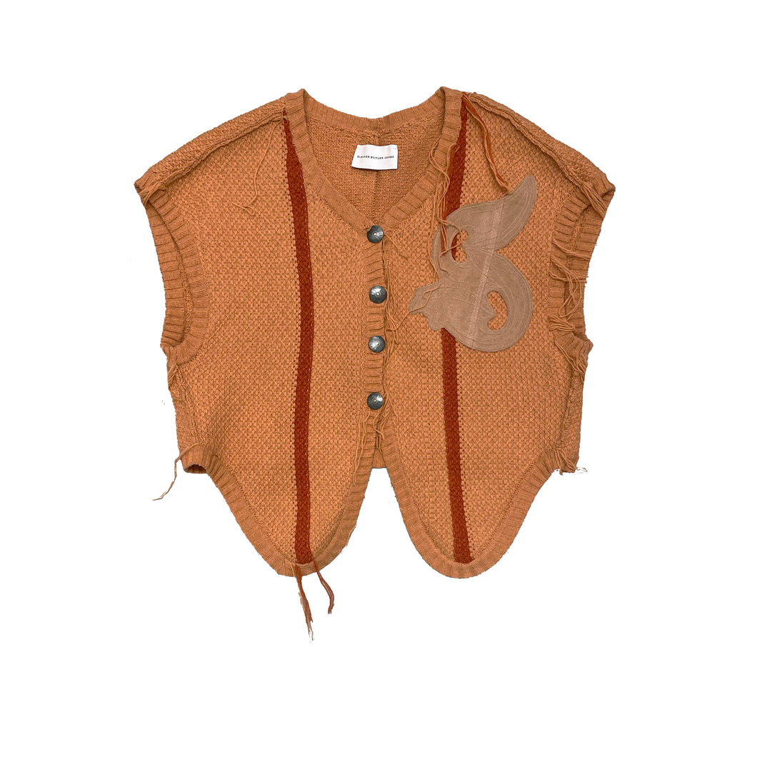 Lambswool Vest with Suede Appliqué Patches in Peach