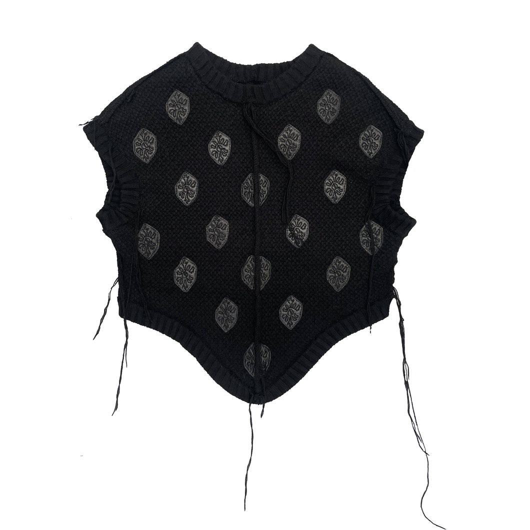 Lambswool Top with Leather Appliqué Patches in Black